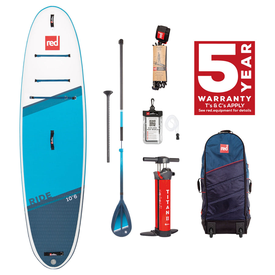 Red Paddle Co Ride 10 foot 6 inflatable paddle board package